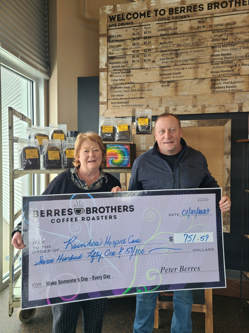 Berres Brothers Delivers Check to Rainbow for 2022 Coffee Sales