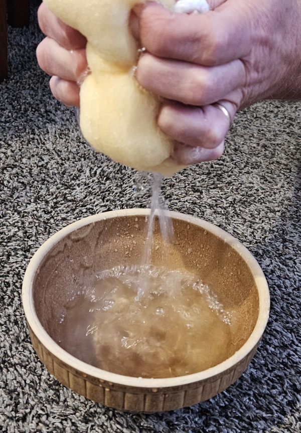 hands squeezing a sponge